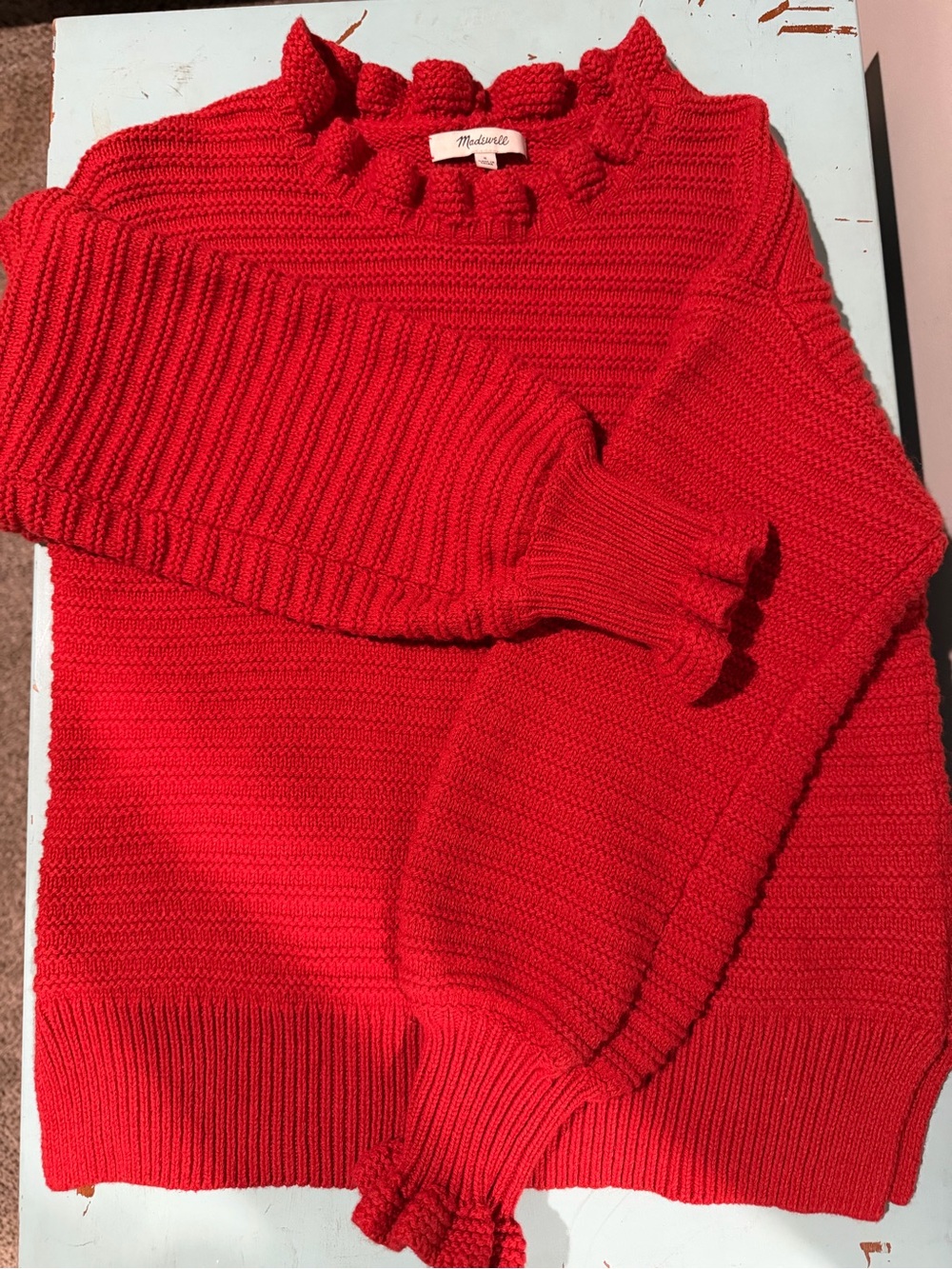 Madewell Red Ruffle-Neck Ribbed Sweater - Picture 4 of 5